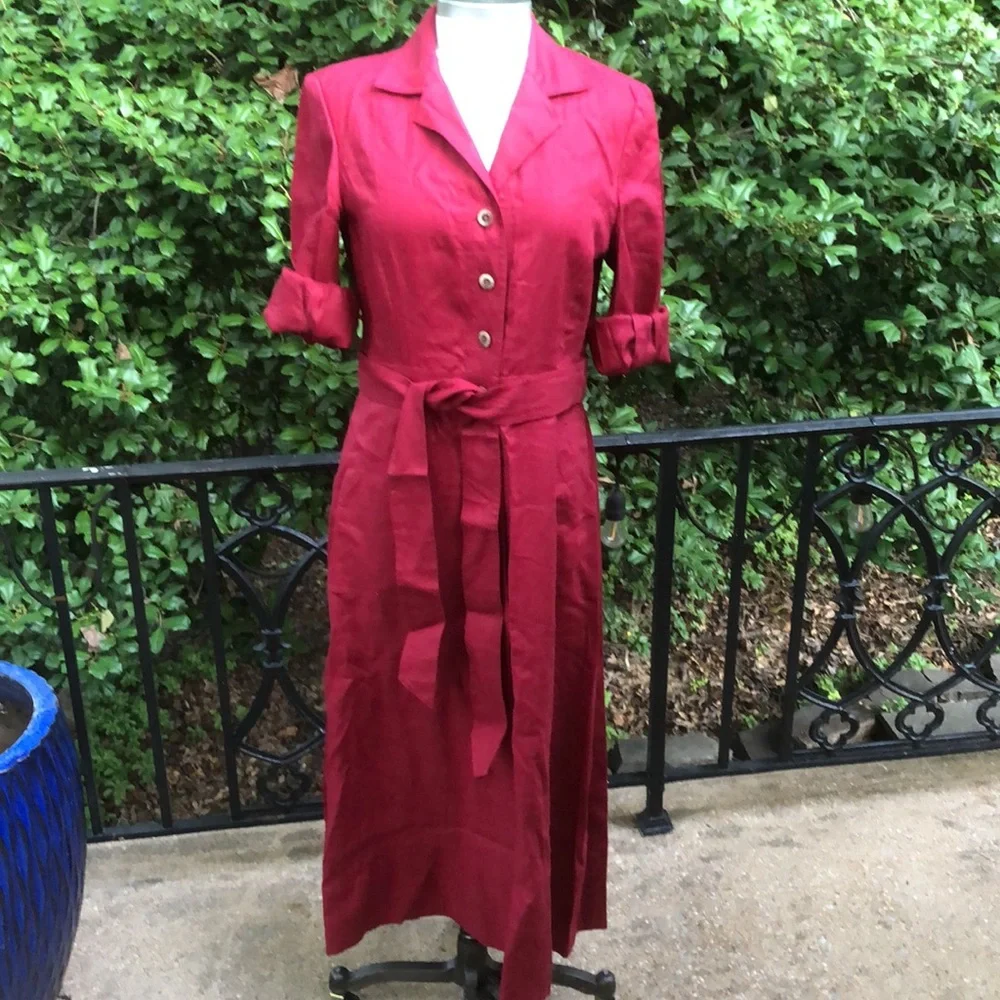 Ellen Tracy burgundy Linen Boho Dress - Picture 3 of 9